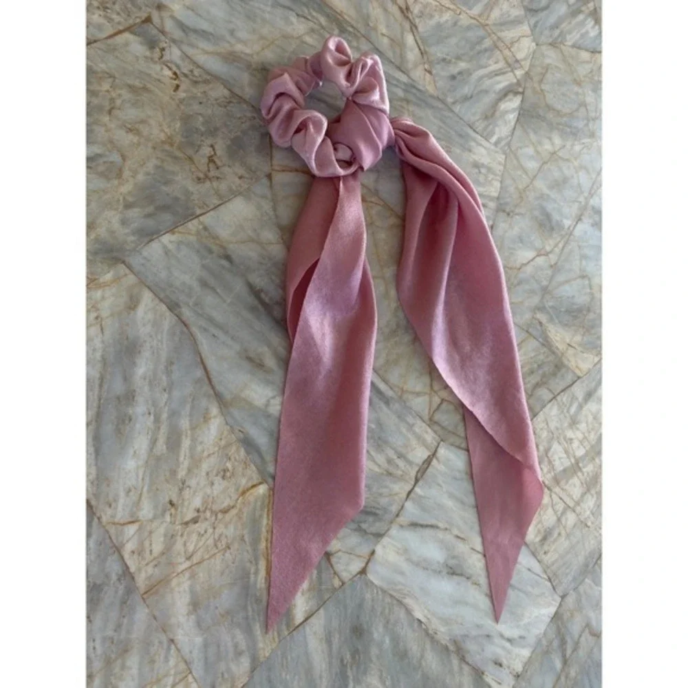 Pink Shimmer Hair Scarf and Matching Scrunchie‎ Set Dusty Rose Silky Accessory